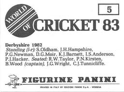 1983 Panini World Of Cricket Stickers #5 Derbyshire Back