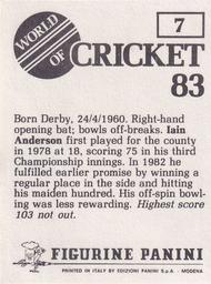 1983 Panini World Of Cricket Stickers #7 Iain Anderson Back