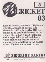 1983 Panini World Of Cricket Stickers #8 Alan Hill Back