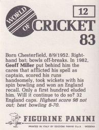1983 Panini World Of Cricket Stickers #12 Geoff Miller Back