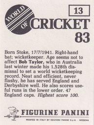 1983 Panini World Of Cricket Stickers #13 Bob Taylor Back