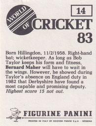 1983 Panini World Of Cricket Stickers #14 Bernard Maher Back