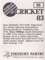 1983 Panini World Of Cricket Stickers #16 Steve Oldham Back