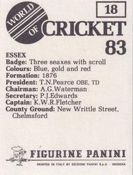 1983 Panini World Of Cricket Stickers #18 Essex Back