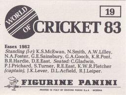 1983 Panini World Of Cricket Stickers #19 Essex Back