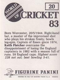 1983 Panini World Of Cricket Stickers #20 Keith Fletcher Back