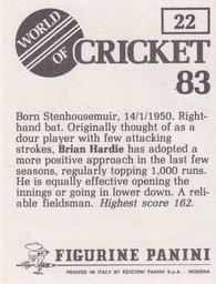 1983 Panini World Of Cricket Stickers #22 Brian Hardie Back