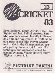 1983 Panini World Of Cricket Stickers #23 Ken McEwan Back