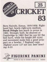 1983 Panini World Of Cricket Stickers #25 Derek Pringle Back