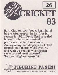 1983 Panini World Of Cricket Stickers #26 David East Back