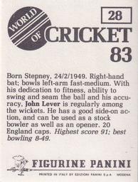 1983 Panini World Of Cricket Stickers #28 John Lever Back