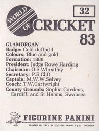 1983 Panini World Of Cricket Stickers #32 Glamorgan Back