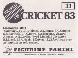 1983 Panini World Of Cricket Stickers #33 Glamorgan Back