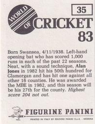 1983 Panini World Of Cricket Stickers #35 Alan Jones Back
