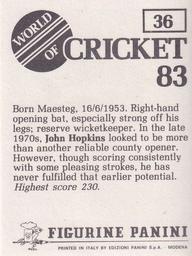 1983 Panini World Of Cricket Stickers #36 John Hopkins Back