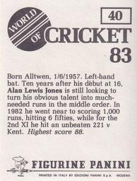 1983 Panini World Of Cricket Stickers #40 Alan Lewis Jones Back