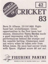 1983 Panini World Of Cricket Stickers #42 Terry Davies Back