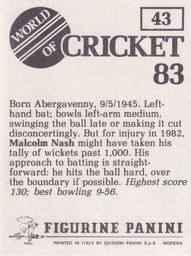 1983 Panini World Of Cricket Stickers #43 Malcolm Nash Back