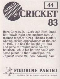 1983 Panini World Of Cricket Stickers #44 Greg Thomas Back