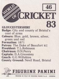 1983 Panini World Of Cricket Stickers #46 Gloucestershire Back