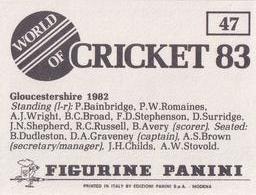 1983 Panini World Of Cricket Stickers #47 Gloucestershire Back