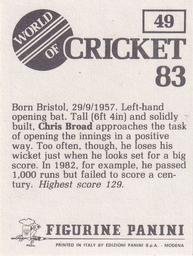 1983 Panini World Of Cricket Stickers #49 Chris Broad Back