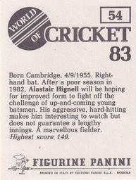 1983 Panini World Of Cricket Stickers #54 Alastair Hignell Back