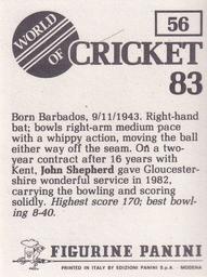 1983 Panini World Of Cricket Stickers #56 John Shepherd Back