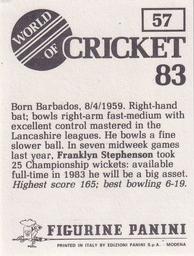 1983 Panini World Of Cricket Stickers #57 Franklyn Stephenson Back