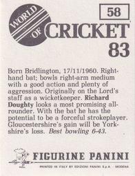 1983 Panini World Of Cricket Stickers #58 Richard Doughty Back