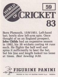 1983 Panini World Of Cricket Stickers #59 John Childs Back