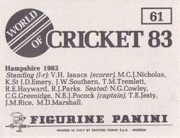 1983 Panini World Of Cricket Stickers #61 Hampshire Back