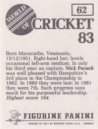 1983 Panini World Of Cricket Stickers #62 Nick Pocock Back