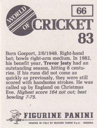 1983 Panini World Of Cricket Stickers #66 Trevor Jesty Back