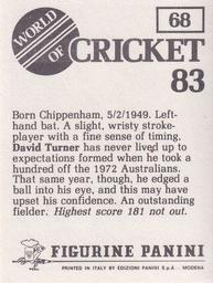 1983 Panini World Of Cricket Stickers #68 David Turner Back