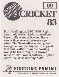 1983 Panini World Of Cricket Stickers #69 Tim Tremlett Back