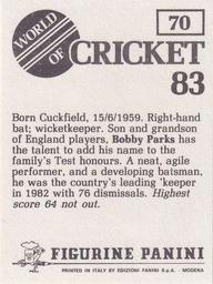 1983 Panini World Of Cricket Stickers #70 Bobby Parks Back