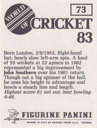1983 Panini World Of Cricket Stickers #73 John Southern Back