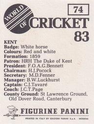 1983 Panini World Of Cricket Stickers #74 Kent Back