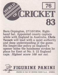 1983 Panini World Of Cricket Stickers #76 Chris Tavare Back
