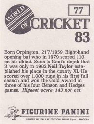 1983 Panini World Of Cricket Stickers #77 Neil Taylor Back