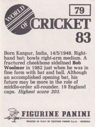 1983 Panini World Of Cricket Stickers #79 Bob Woolmer Back