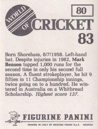 1983 Panini World Of Cricket Stickers #80 Mark Benson Back