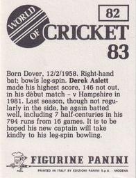 1983 Panini World Of Cricket Stickers #82 Derek Aslett Back