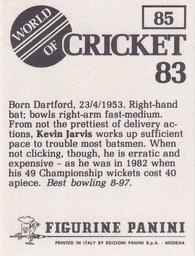 1983 Panini World Of Cricket Stickers #85 Kevin Jarvis Back
