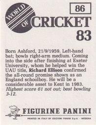 1983 Panini World Of Cricket Stickers #86 Richard Ellison Back