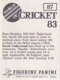 1983 Panini World Of Cricket Stickers #87 Derek Underwood Back