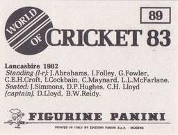 1983 Panini World Of Cricket Stickers #89 Lancashire Back