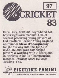 1983 Panini World Of Cricket Stickers #97 Steve O'Shaughnessy Back