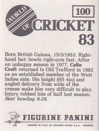 1983 Panini World Of Cricket Stickers #100 Colin Croft Back